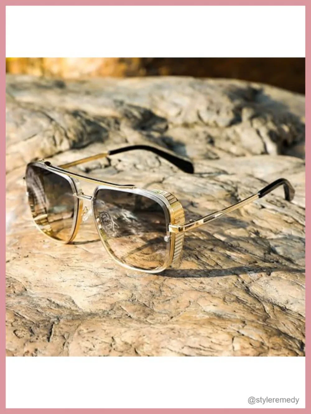 Vintage Square Aviator Steampunk Sunglasses Metal Frame UV400 Driving Fishing
